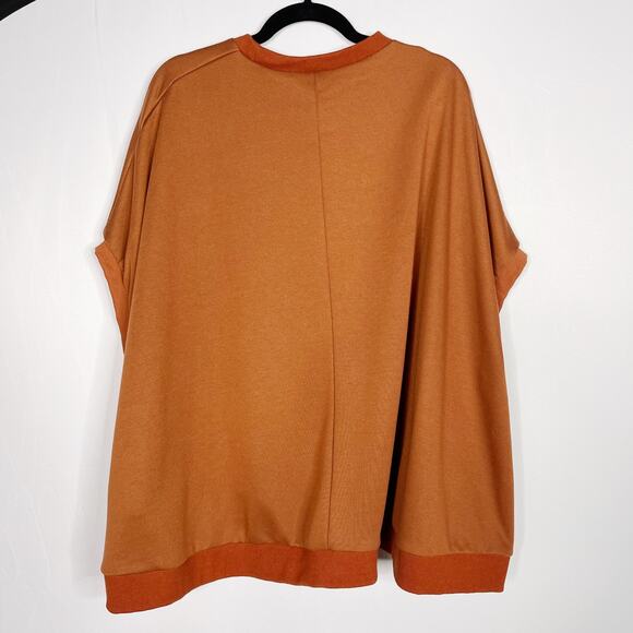 Boutique Womens Large L Orange Oversized Sweater Poncho Short Sleeve Casual - Picture 2 of 6
